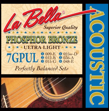 картинка   Комплект струн для акустической гитары, ф/б, Ultra Light, 9-48, La Bella 7GPUL Phosphor Bronze от магазина 7 Нот Уральск